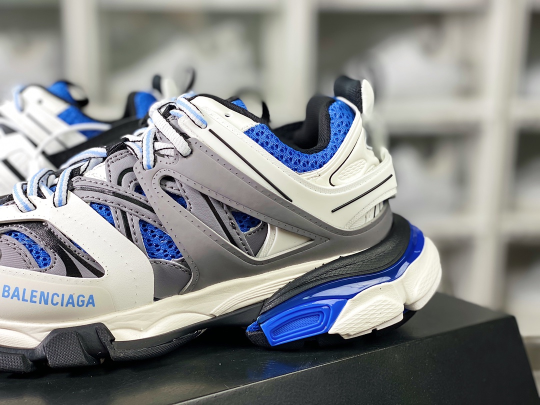 Balenciaga Track Trainers 3.0 Retro Wild Running Daddy Trendy All-match Jogging Shoes ”Dark Gray, White, Black and Sapphire Blue” 542436 W3SR6 2501