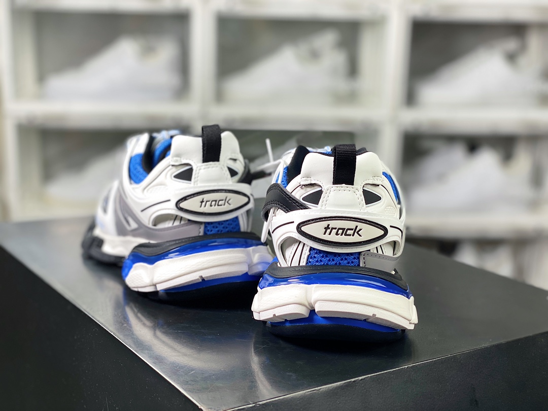 Balenciaga Track Trainers 3.0 Retro Wild Running Daddy Trendy All-match Jogging Shoes ”Dark Gray, White, Black and Sapphire Blue” 542436 W3SR6 2501