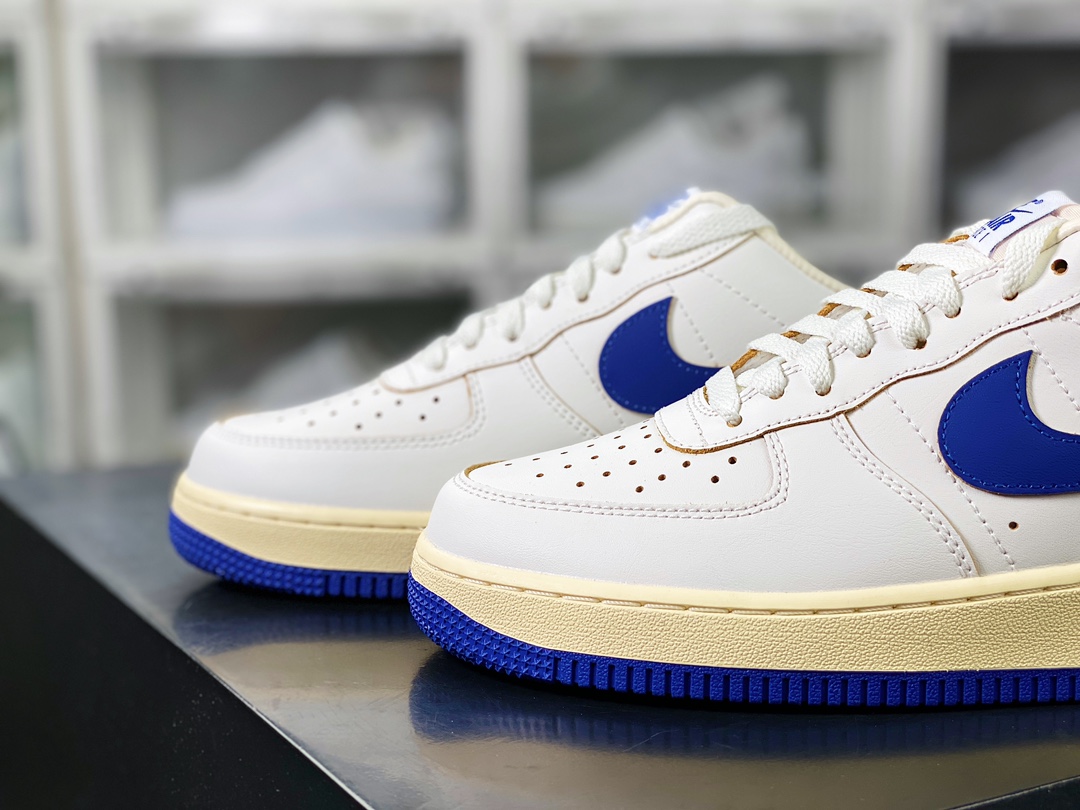 Nike Air Force 1'07 LV8 Low ”Athletic Department” Air Force One sneakers ”Leather White Royal Blue Oxidized Old Yellow” FQ8103-133