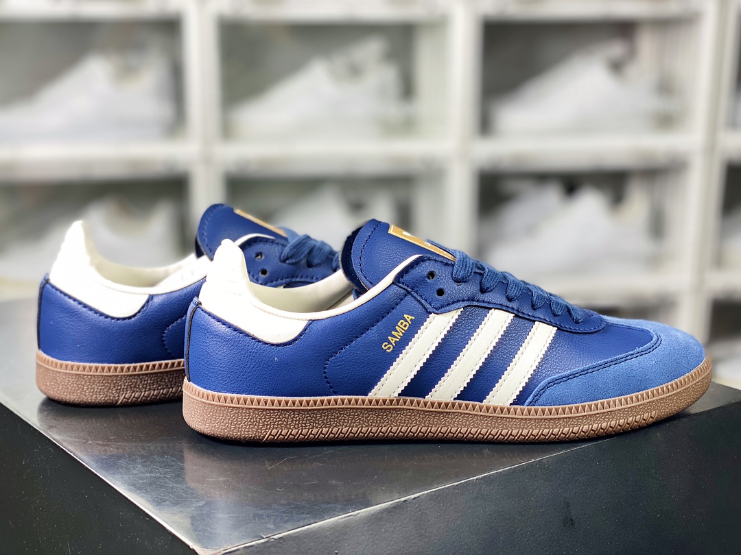 Adidas Originals Samba Vegan OG Samba Series Gentleman Sneakers ”Leather Dark Blue White Raw Rubber Sole” ID2056