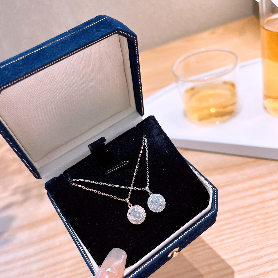 High Polish Silver Moissanite Necklace Korean Style Engagement Silver