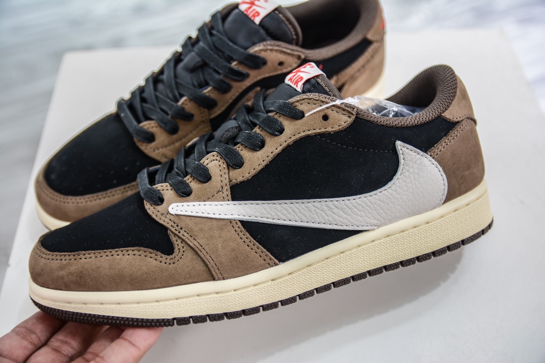 YH Pure Original Travis Scott x Air Jordan AJ1 Low OG SP TS Joint Hook 1.0 Black Brown CQ4277-001