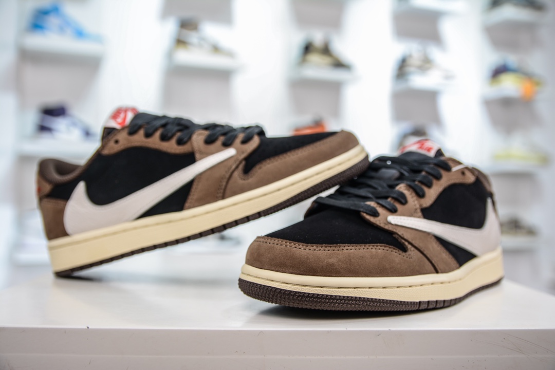 YH Pure Original Travis Scott x Air Jordan AJ1 Low OG SP TS Joint Hook 1.0 Black Brown CQ4277-001