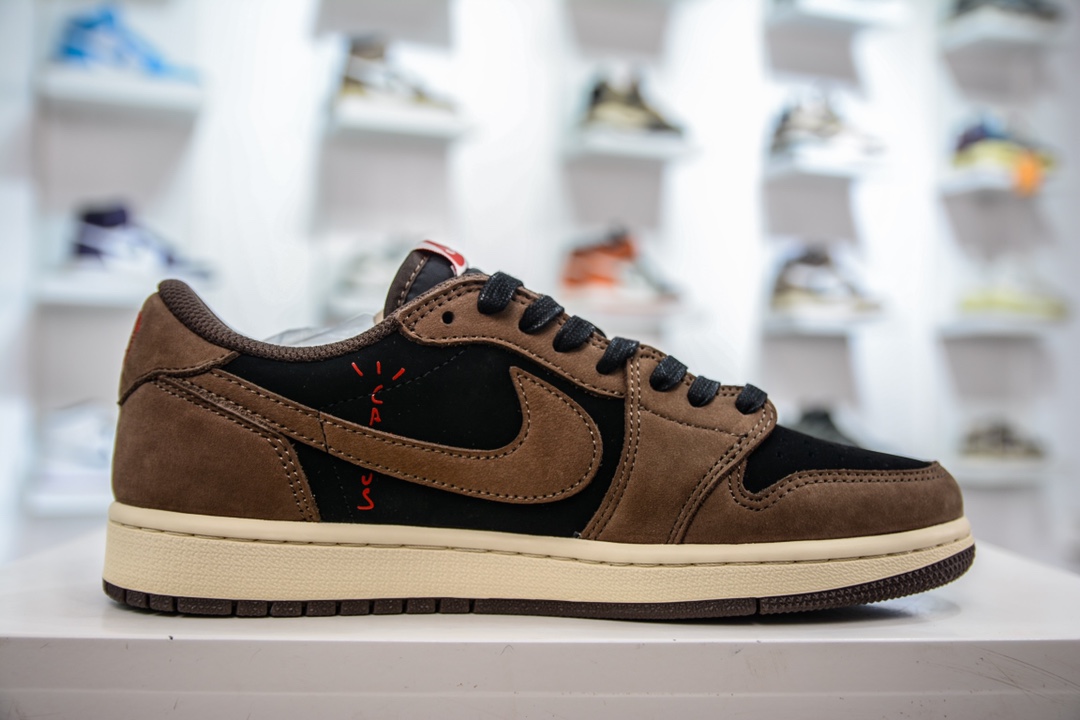 YH Pure Original Travis Scott x Air Jordan AJ1 Low OG SP TS Joint Hook 1.0 Black Brown CQ4277-001