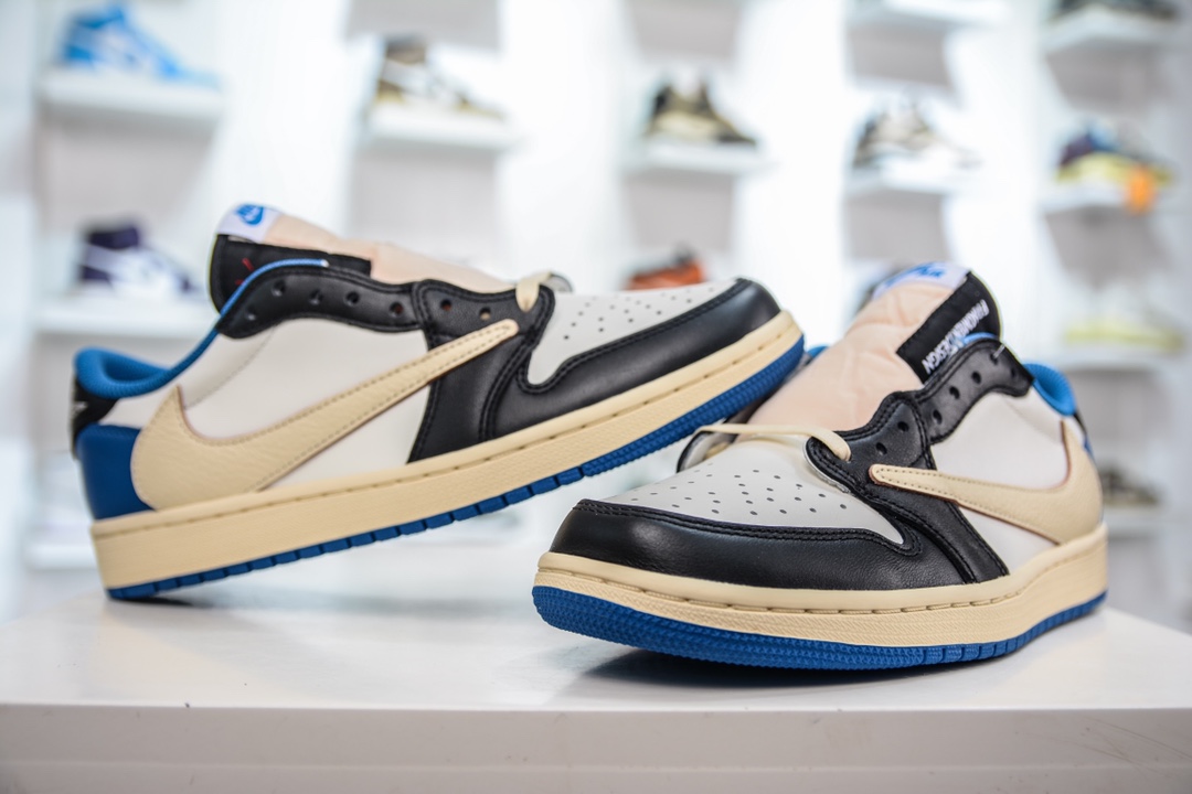 YH Pure Original Travis Scott x Air Jordan AJ1 Low OG SP TS Joint Hook 2.0 White Black Blue DM7866-140