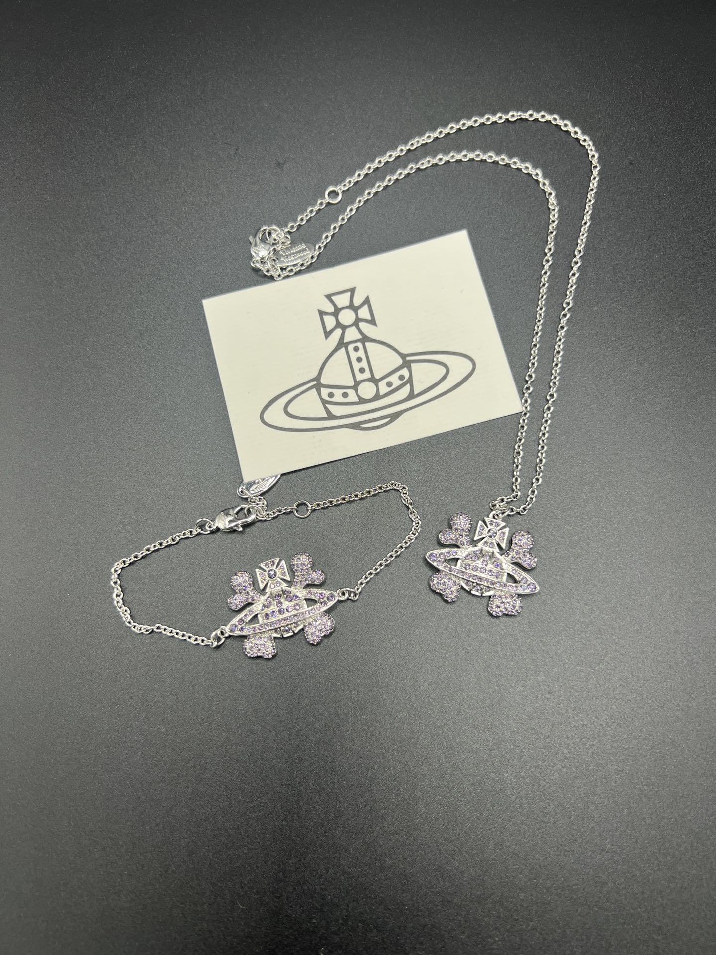 NO:103318,Queen Mother of the Cities full of bones Saturn Purple Diamond Platinum Necklace Bracelet, Queen Mother of the Cities necklace, necklace, bracelet19860909西太后满钻骨头土星景紫钻白金项链手链,西太后项链,necklace,bracelet,Jewelry