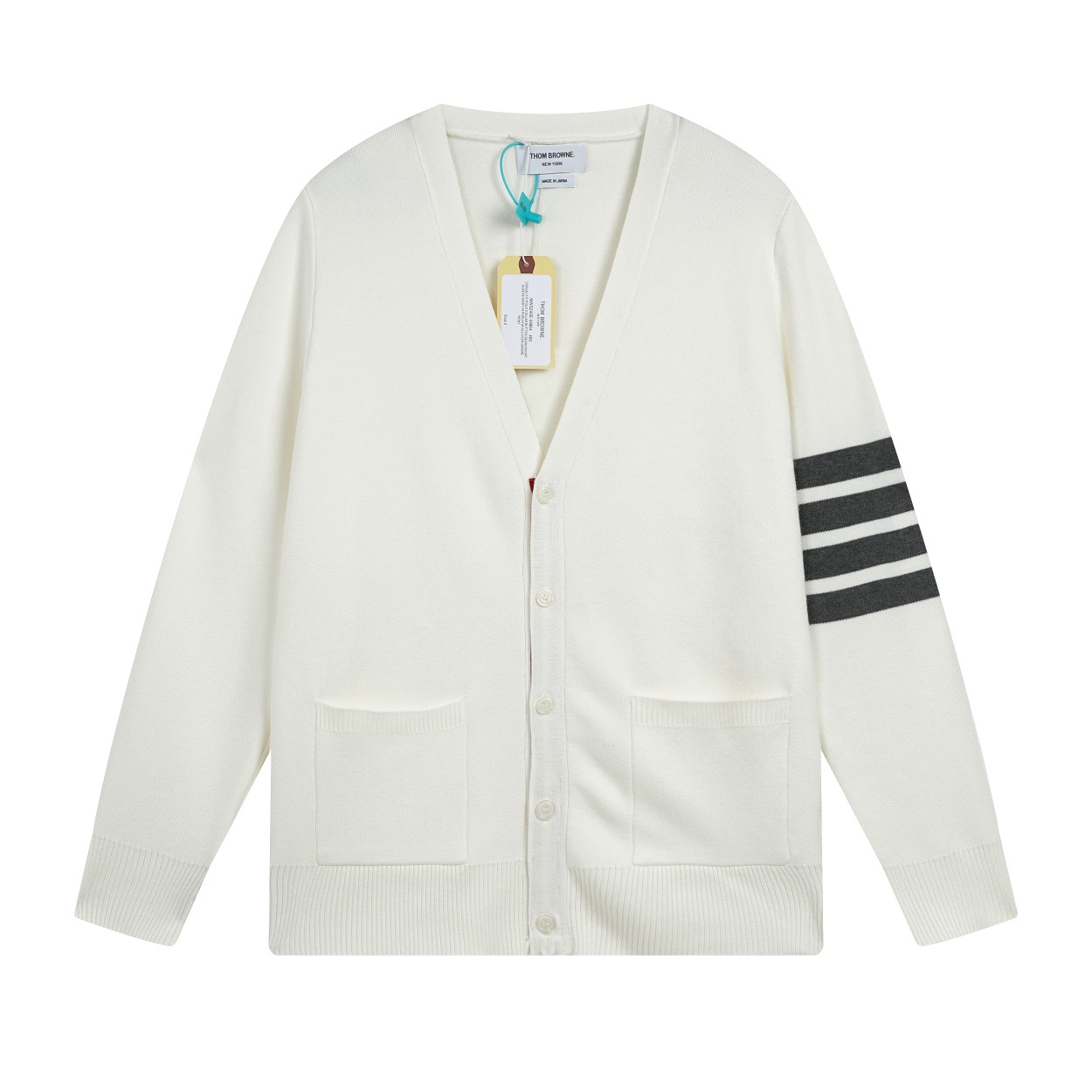 Cardigan Classique Thom Browne en Coton Blanc avec Bandes Signature