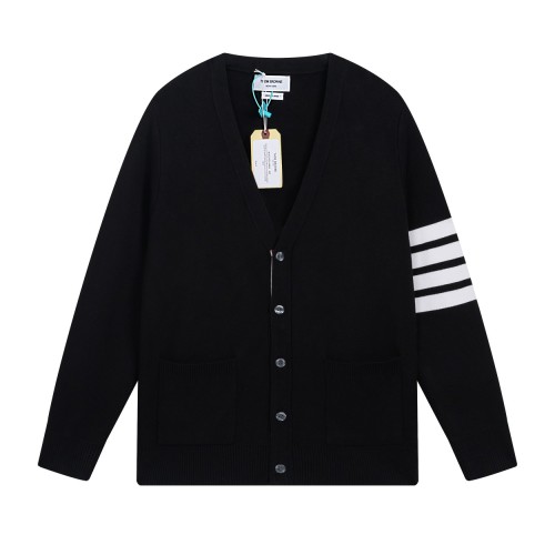 Thom Browne Classic Merino Wool Cardigan with 4-Bar Stripe in Black 2 Thom Browne Classic Merino Wool Cardigan with 4-Bar Stripe in Black