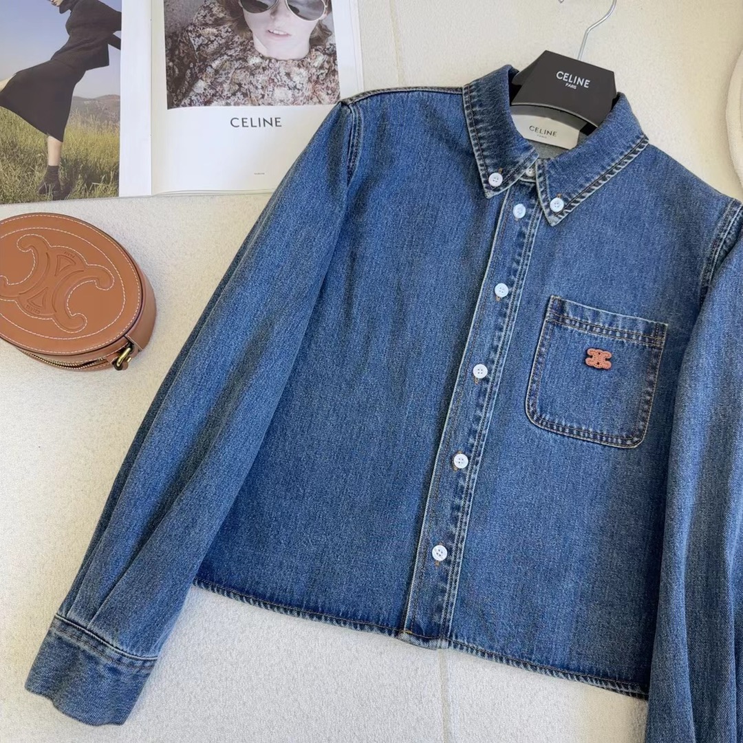 Women's Denim Cropped Shirt with Embroidered Logo - Classic & Stylish 6 i1694020488 1870 4