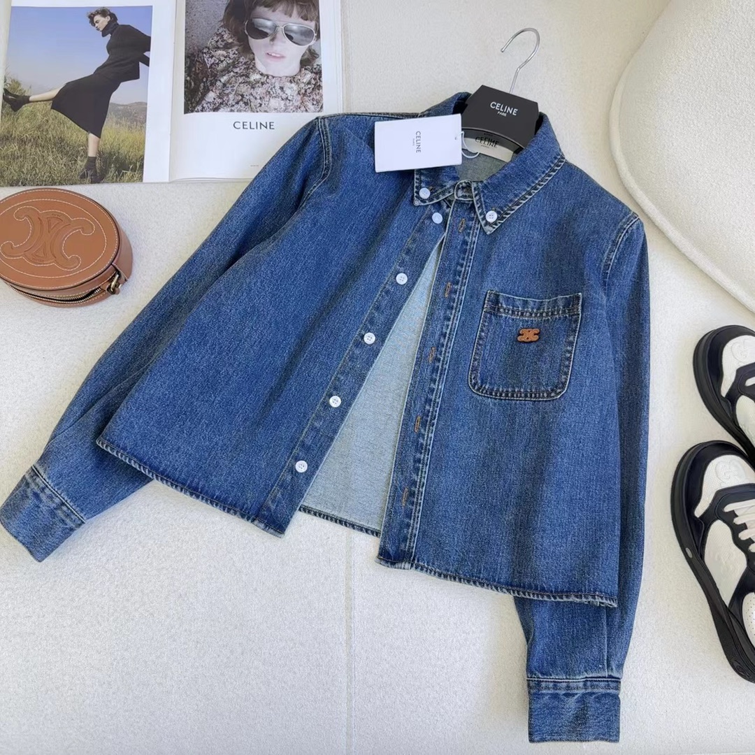 Women's Denim Cropped Shirt with Embroidered Logo - Classic & Stylish 7 i1694020488 3187 5