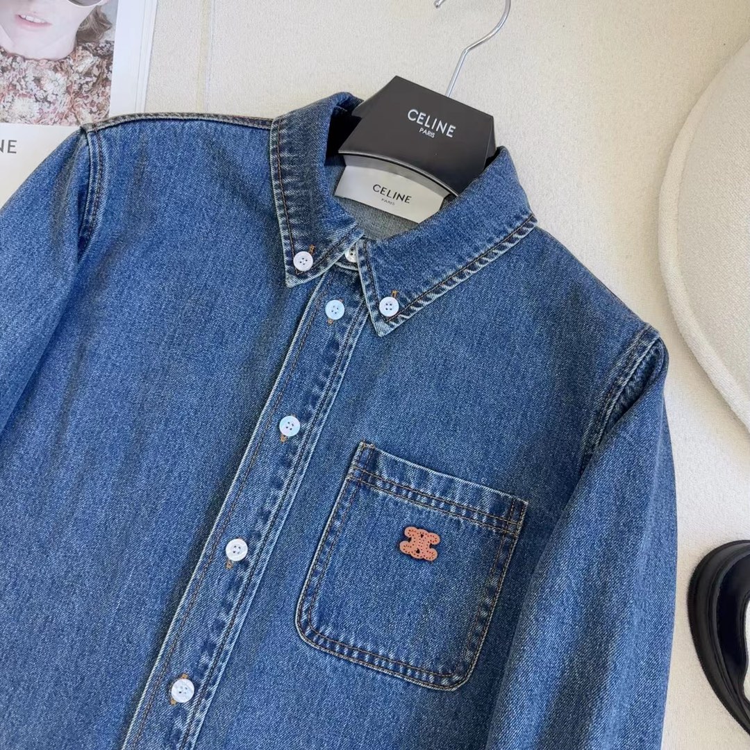 Women's Denim Cropped Shirt with Embroidered Logo - Classic & Stylish 4 i1694020488 5318 2