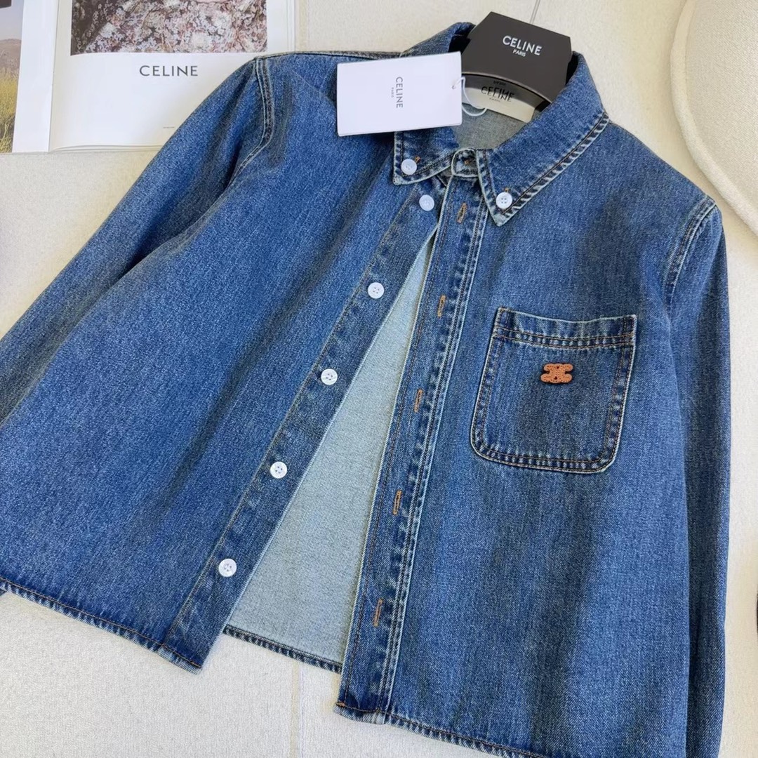 Women's Denim Cropped Shirt with Embroidered Logo - Classic & Stylish 8 i1694020488 6279 6