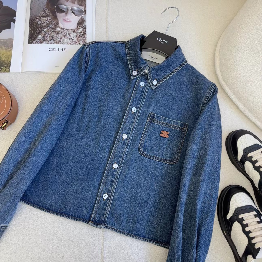 Women's Denim Cropped Shirt with Embroidered Logo - Classic & Stylish 3 i1694020488 8136 1