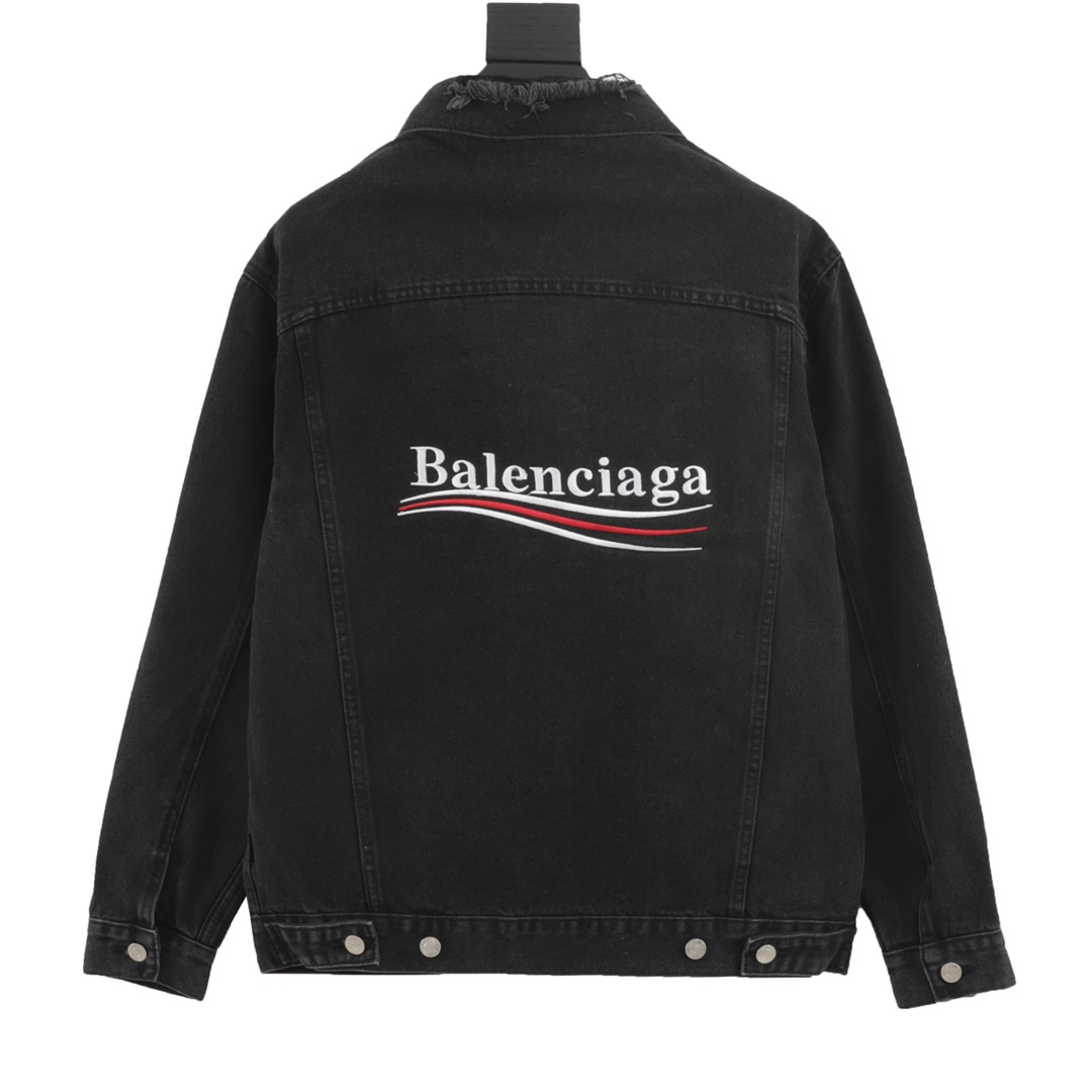BALENCIAGA/巴黎世家 经典可乐徽标刺绣牛仔外套 2021早秋新款海浪刺绣海浪原版牛仔外套