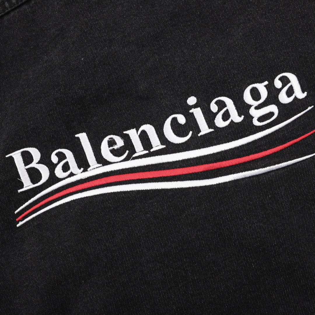 BALENCIAGA/巴黎世家 经典可乐徽标刺绣牛仔外套 2021早秋新款海浪刺绣海浪原版牛仔外套
