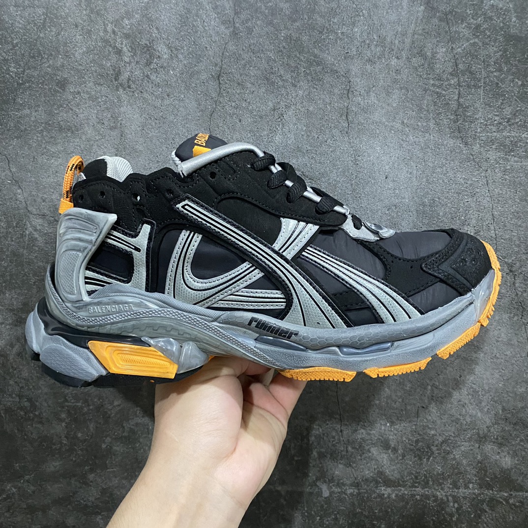 [Pure original OK version] Balenciaga Runner Parisian family 7.5 generation destruction style handmade old retro dad shoes black gray orange