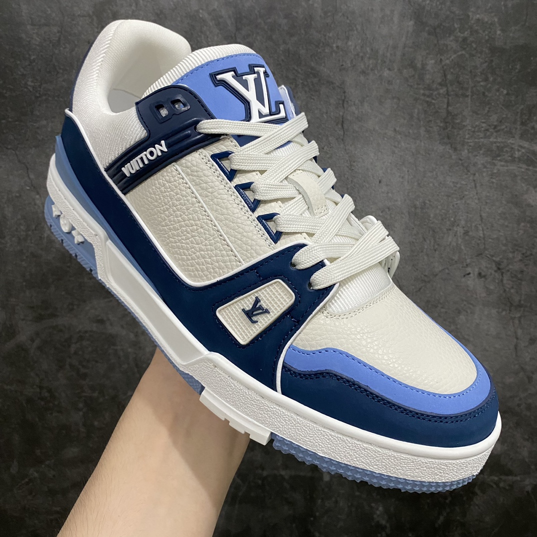 [Top-grade version without glue] Available for pick-up on the same day LV Trainer series high-end sports shoes suede white and blue