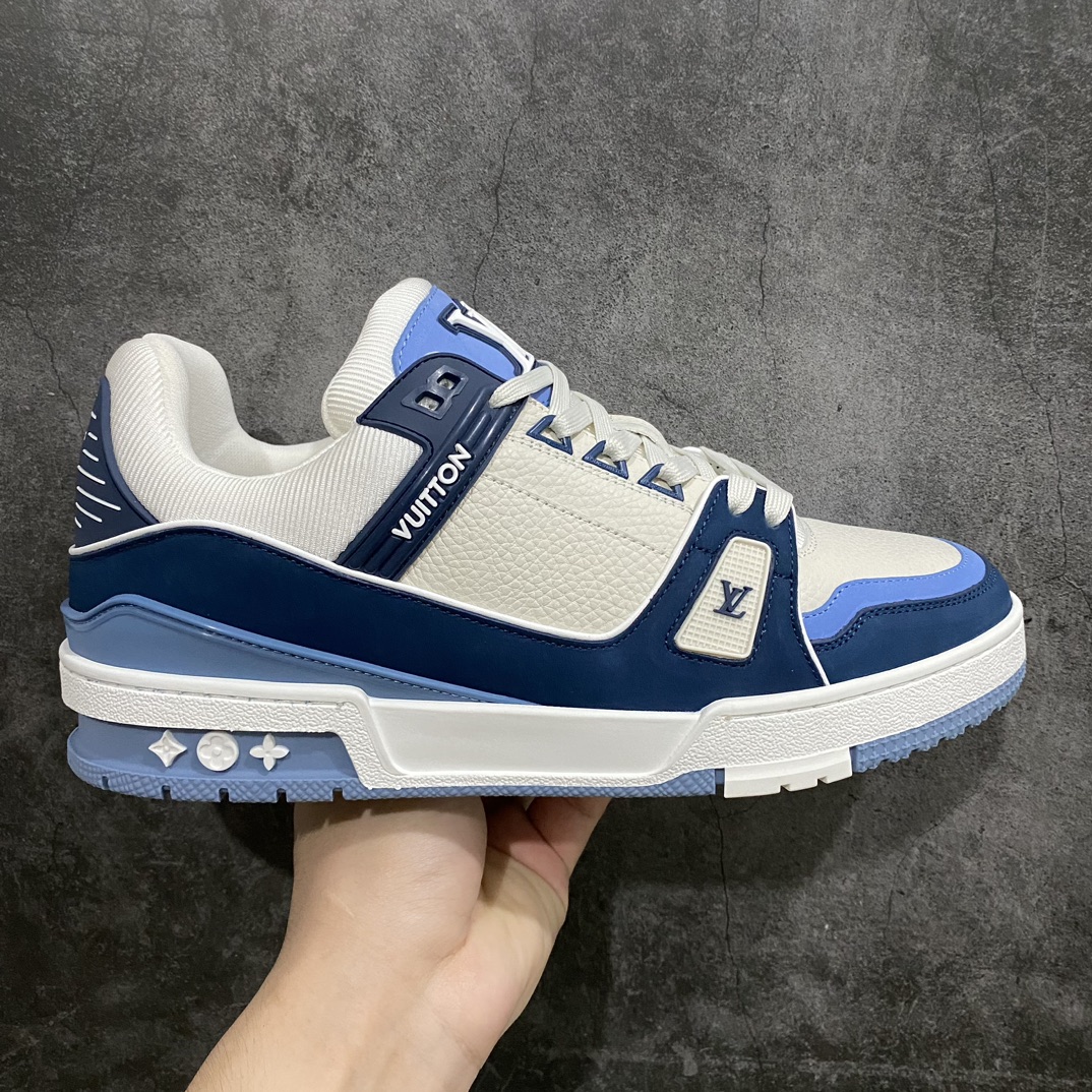 [Top-grade version without glue] Available for pick-up on the same day LV Trainer series high-end sports shoes suede white and blue