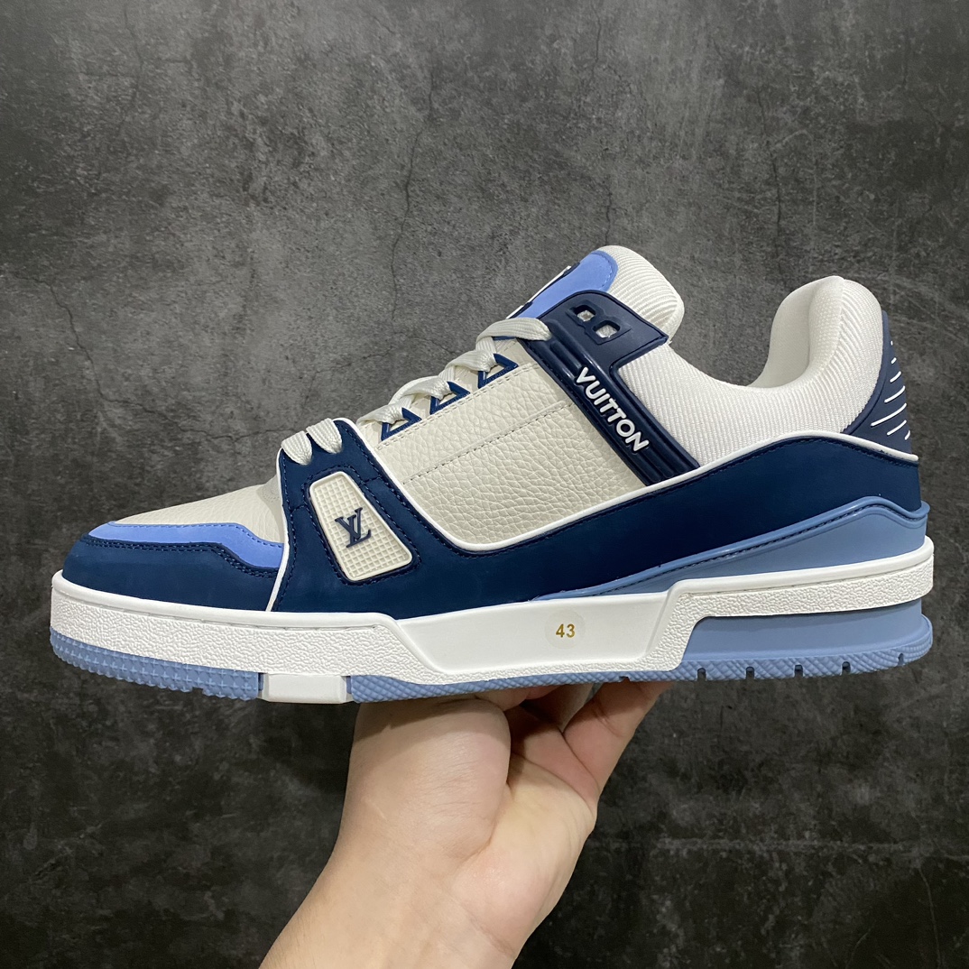 [Top-grade version without glue] Available for pick-up on the same day LV Trainer series high-end sports shoes suede white and blue