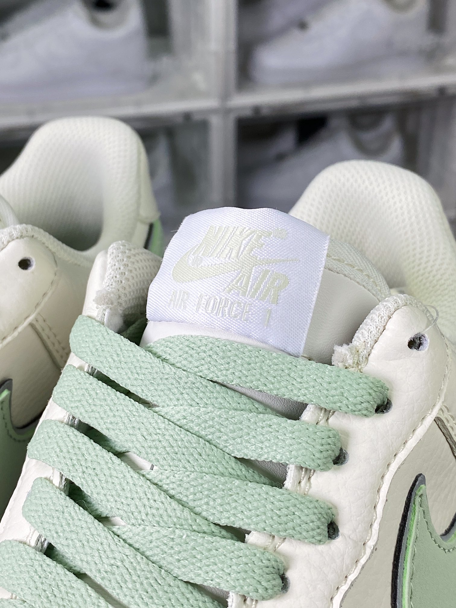 Air Force 1'07 Low EMB ”Beige/Mint/Hoops/Mini Swoosh” Air Force One low-top sneakers ”off-white mint green Hoops embroidered small hook” HP2369-007