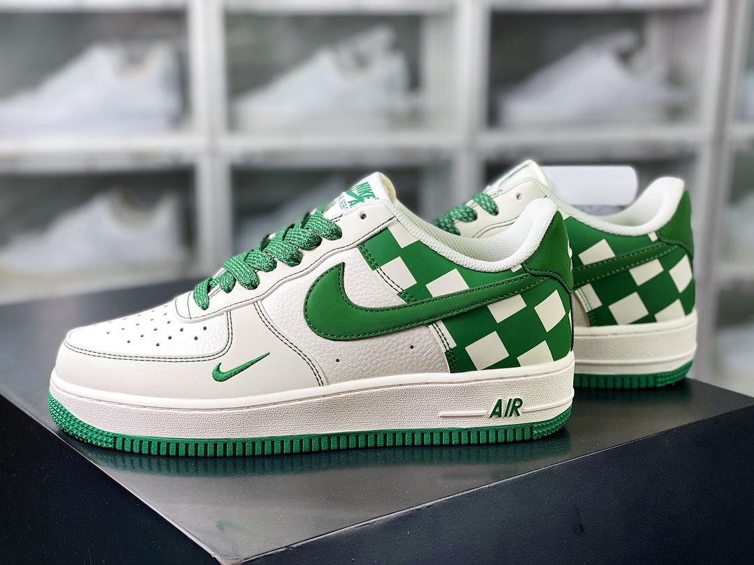 Air Force 1'07 Low ”Beige White/Green Checkerboard” Air Force One Sneakers ”Leather Beige Dark Green Reflective” GZ5688-011