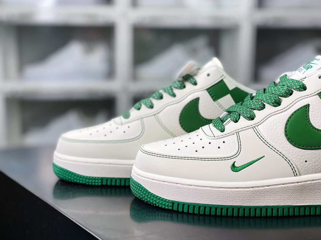 Air Force 1'07 Low ”Beige White/Green Checkerboard” Air Force One Sneakers ”Leather Beige Dark Green Reflective” GZ5688-011