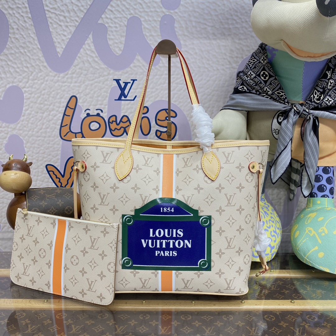 Louis Vuitton LV Neverfull Bags Handbags Monogram Canvas Cowhide Vintage M23501