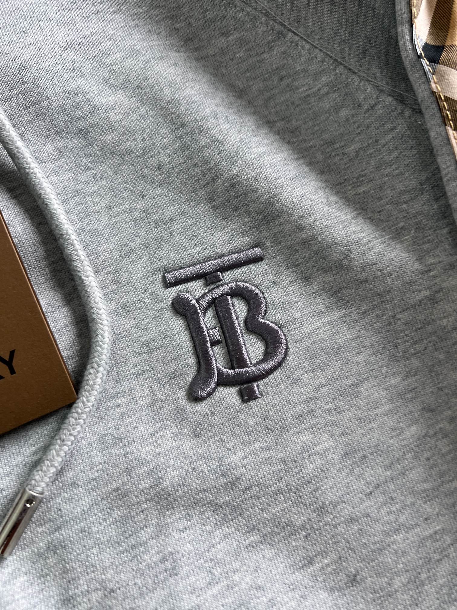 Burberry Men's Grey Cotton Zip-Up Hoodie with Signature Check Trim 4 a1694108962767 6884