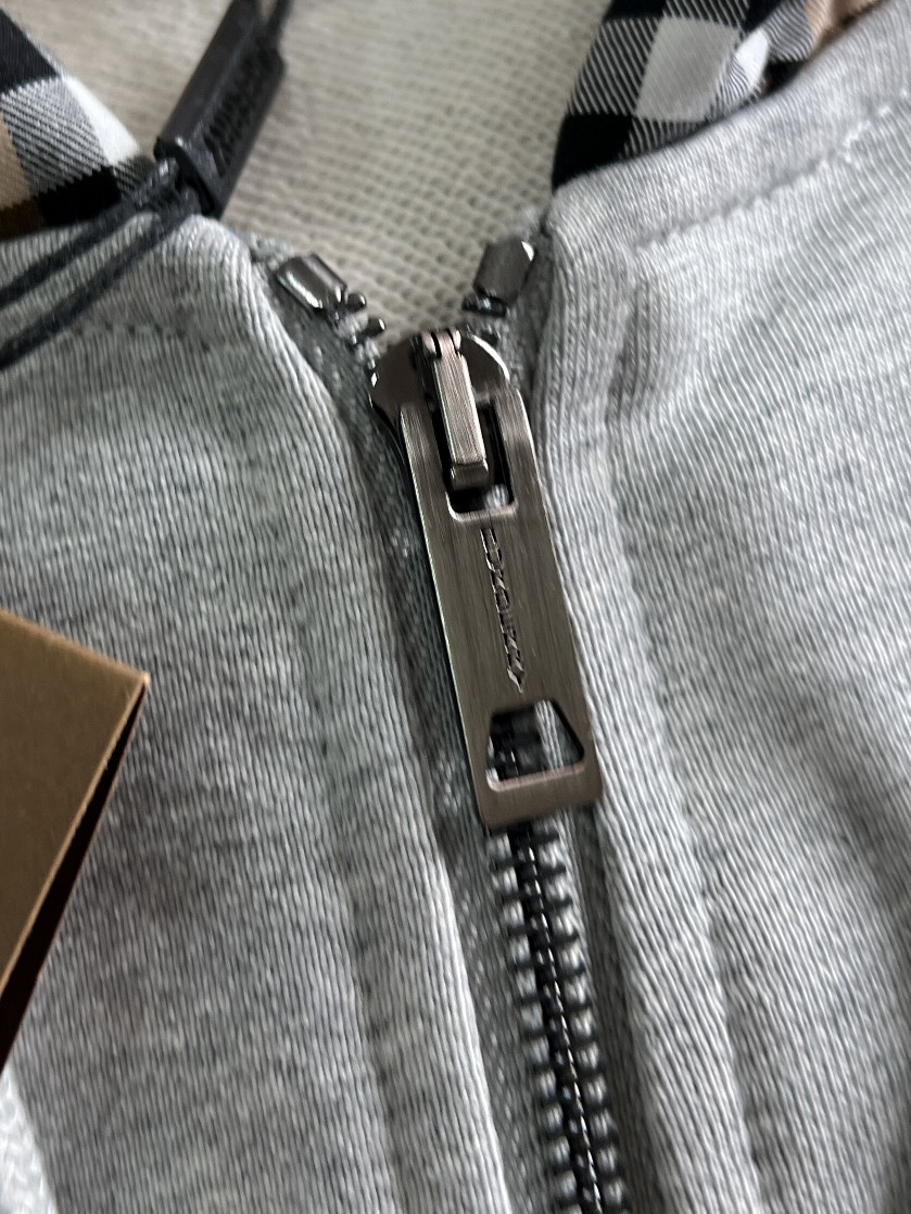 Burberry Men's Grey Cotton Zip-Up Hoodie with Signature Check Trim 7 a1694108963329 6756