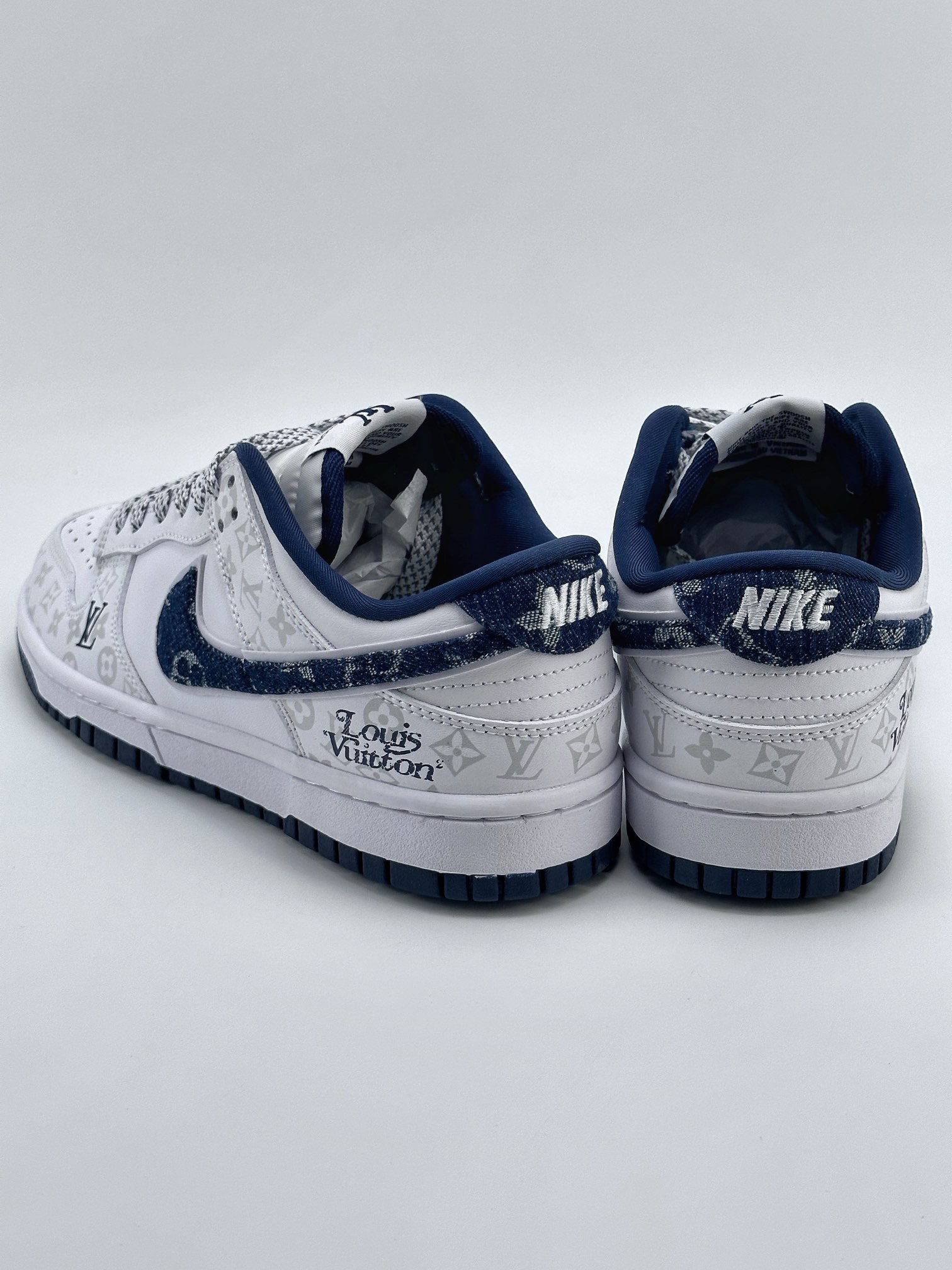 Nike SB Dunk Low x Louis Vuitton White and Dark Blue LV Print DD1391-122