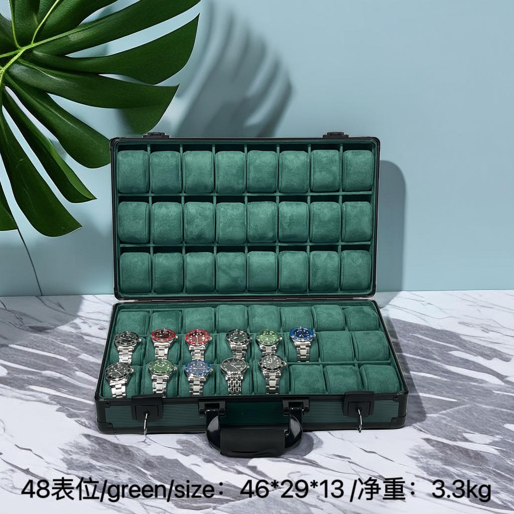 NO:711243,48-bit green aluminum alloy watch box,1986090948位绿色铝合金手表盒,,Watch