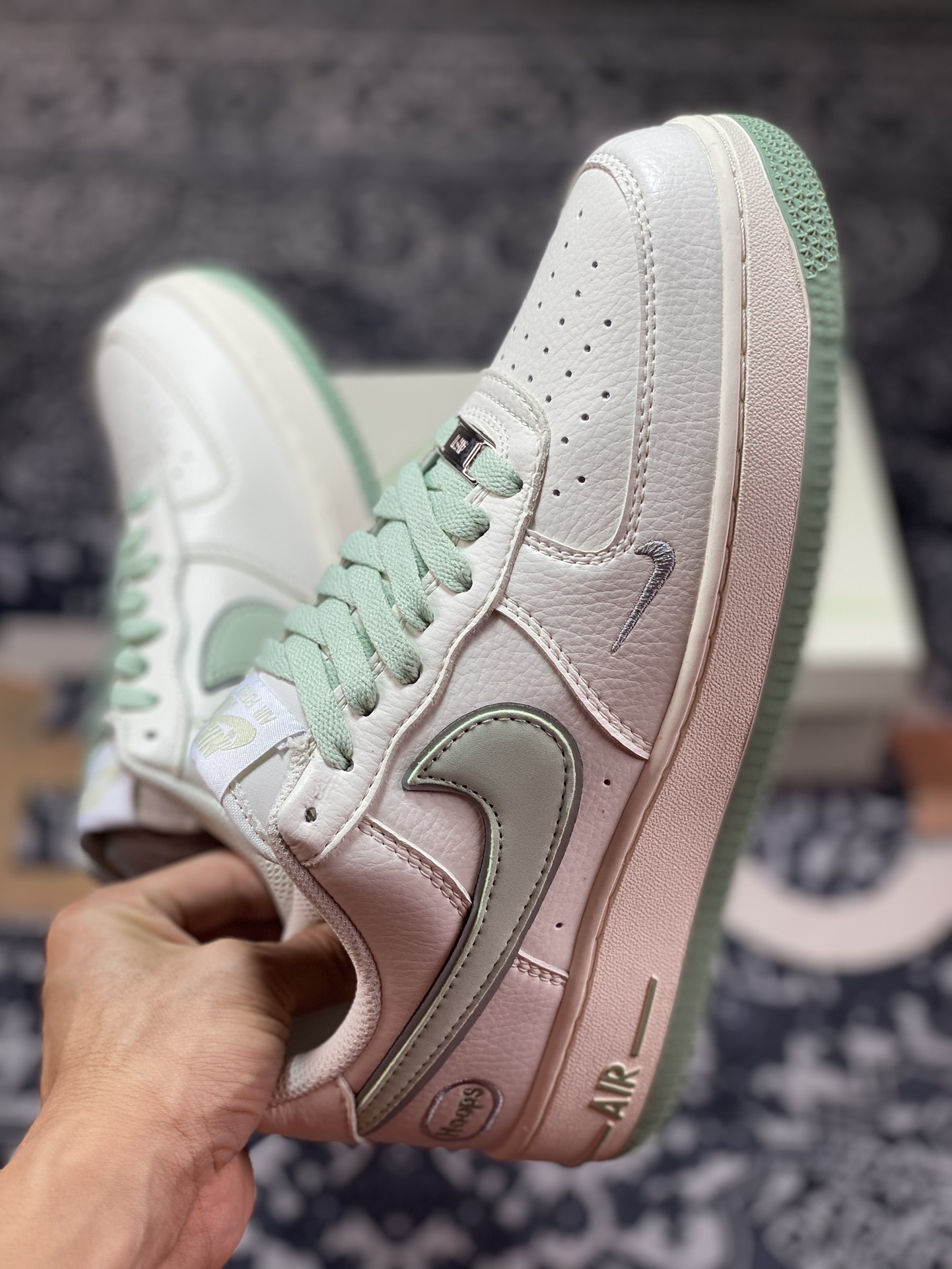 Nike Air Force 1'07 Low EMB ”Beige/Mint/Hoops/Mini Swoosh” Air Force One low-top sneakers ”off-white mint green Hoops embroidered small hook” HP2369-007