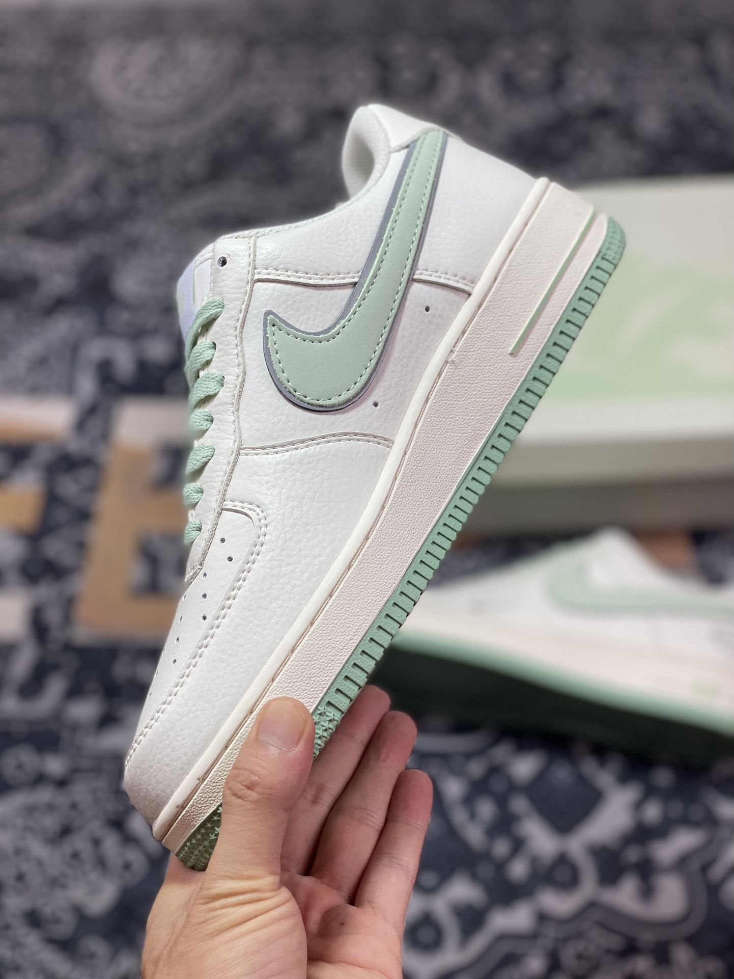 Nike Air Force 1'07 Low EMB ”Beige/Mint/Hoops/Mini Swoosh” Air Force One low-top sneakers ”off-white mint green Hoops embroidered small hook” HP2369-007