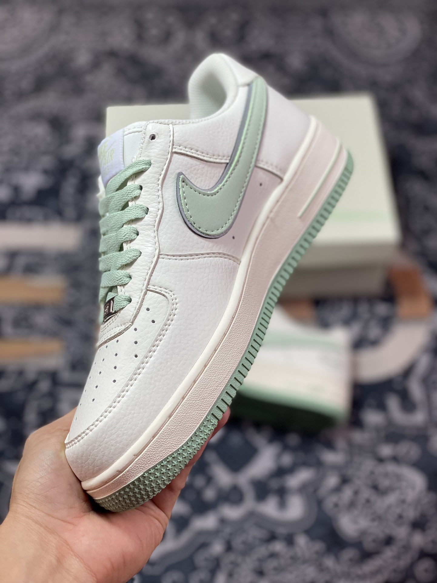 Nike Air Force 1'07 Low EMB ”Beige/Mint/Hoops/Mini Swoosh” Air Force One low-top sneakers ”off-white mint green Hoops embroidered small hook” HP2369-007