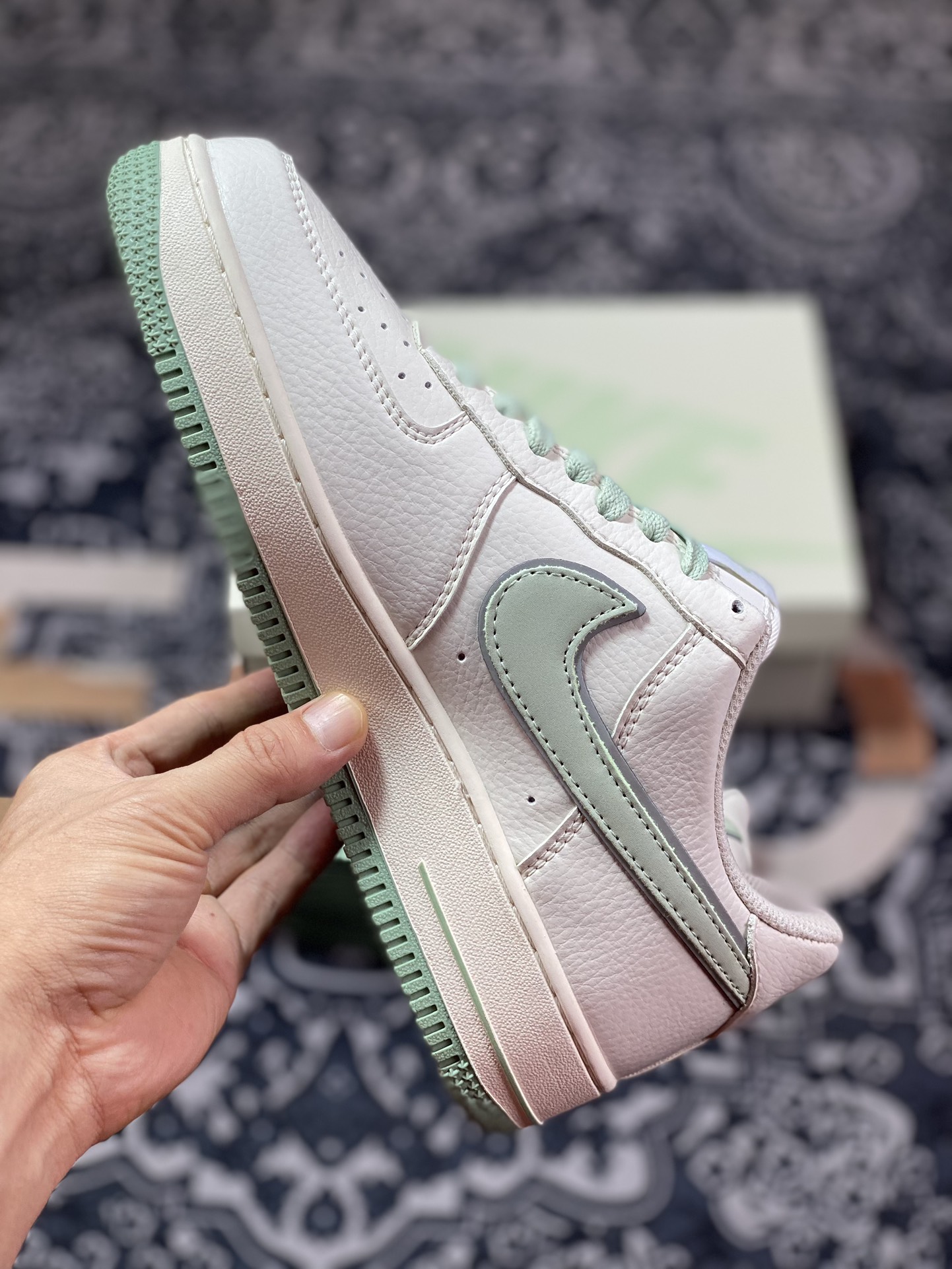 Nike Air Force 1'07 Low EMB ”Beige/Mint/Hoops/Mini Swoosh” Air Force One low-top sneakers ”off-white mint green Hoops embroidered small hook” HP2369-007