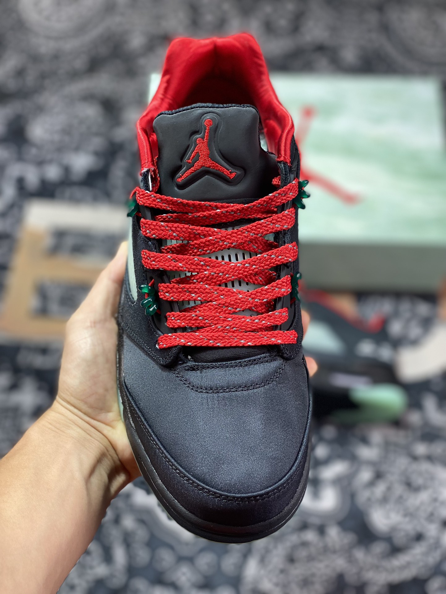 Clot x Air Jordan 5 Retro Low ”CNY” AJ5 Jordan 5 Chinese New Year Black Red Silk Emerald Luminous Tear DM4640-036