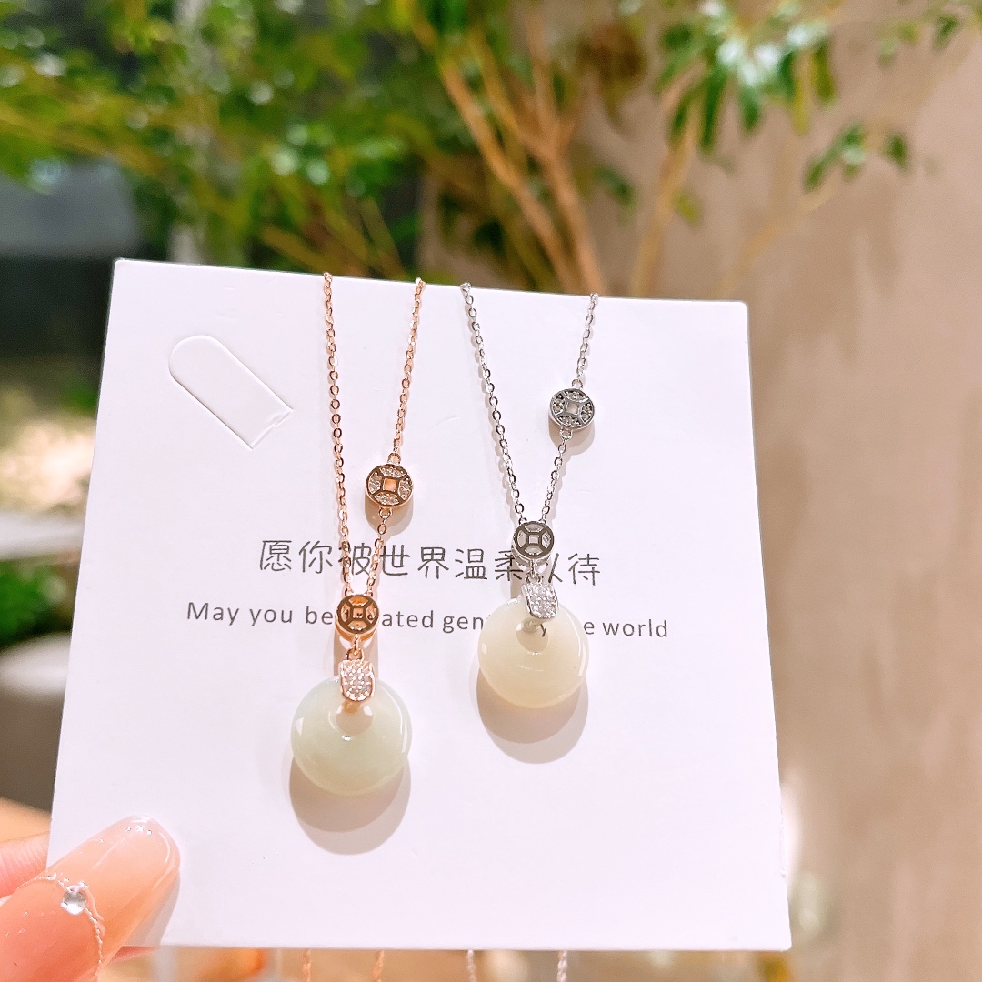 S925 Sterling Silver Hetian Jade Necklace Light Luxury Confession