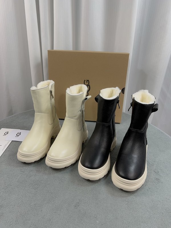 UGG Snow Boots Beige Black White Cowhide Sheepskin Wool Winter Collection