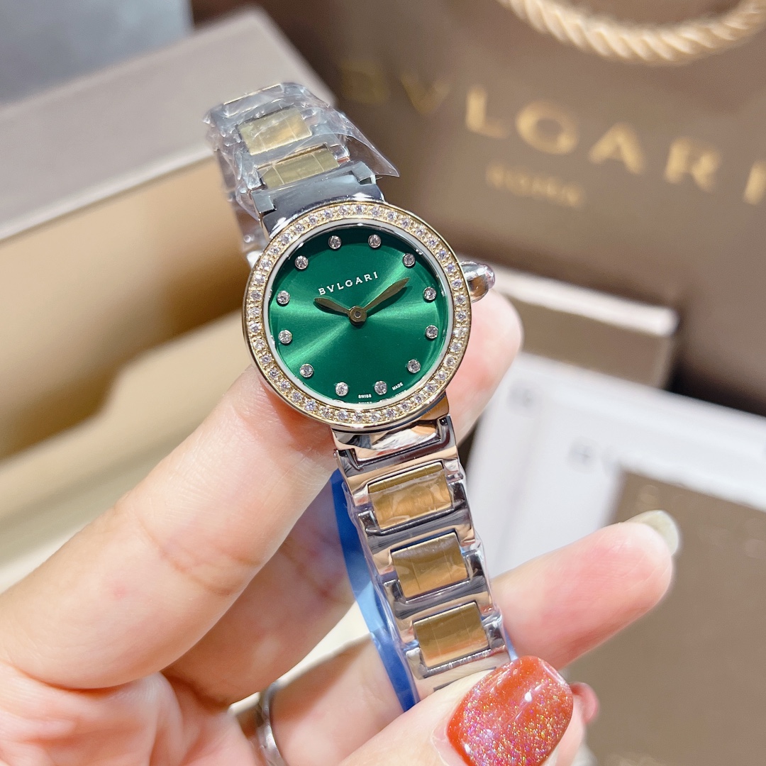 Bvlgari Bvlgari Bvlgari Mini steel and gold case, diamond bezel, green dial, two-tone bracelet 26mm Women's Quartz