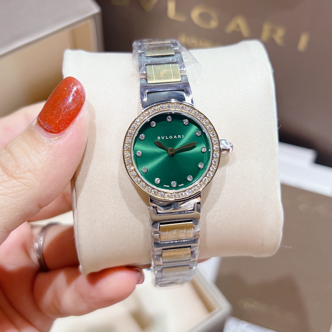 Bvlgari Bvlgari Bvlgari Mini steel and gold case, diamond bezel, green dial, two-tone bracelet 26mm Women's Quartz