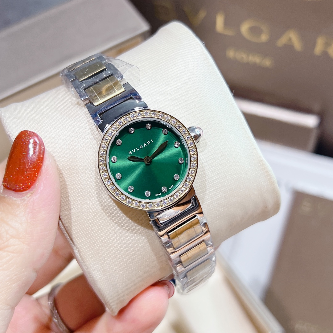 Bvlgari Bvlgari Bvlgari Mini steel and gold case, diamond bezel, green dial, two-tone bracelet 26mm Women's Quartz