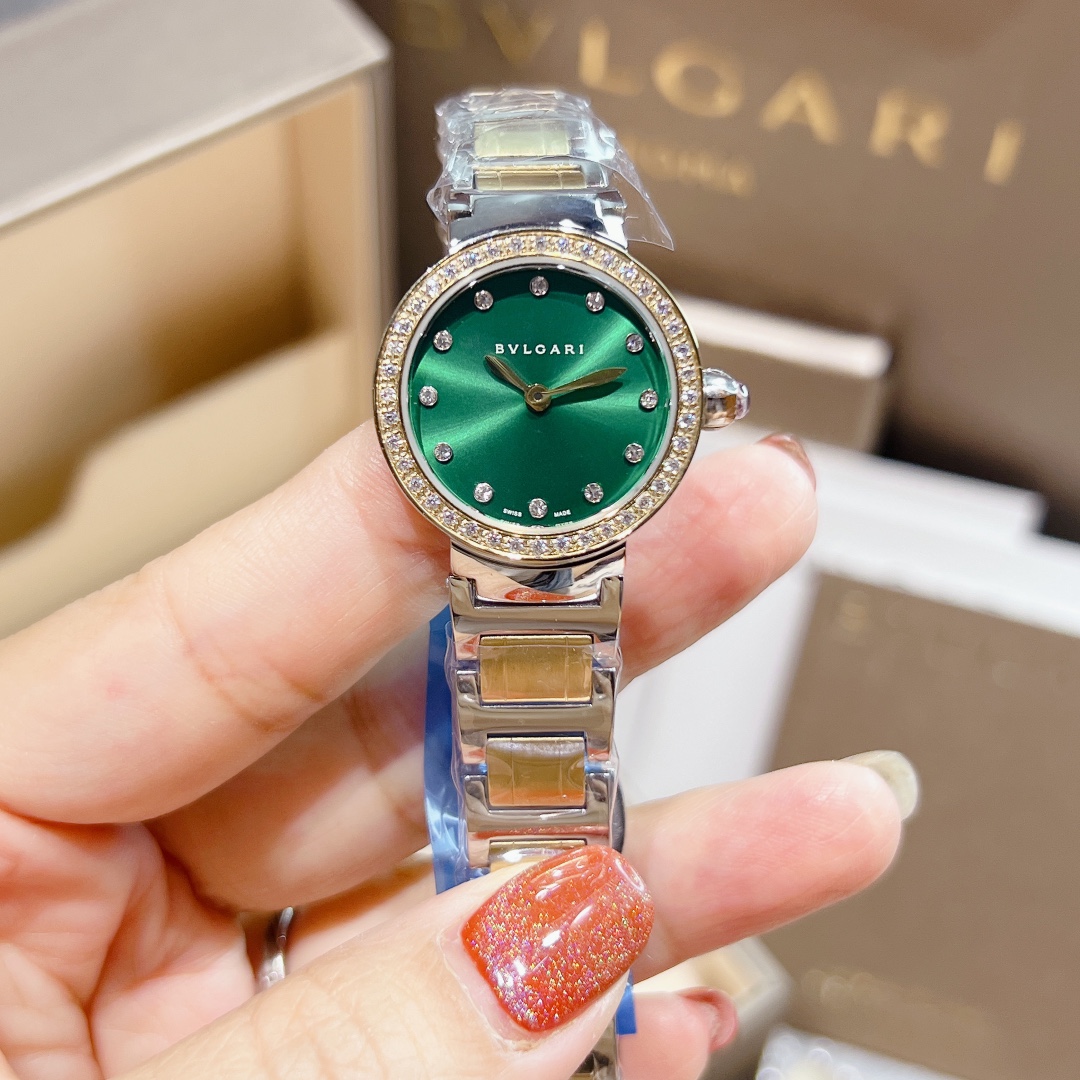 Bvlgari Bvlgari Bvlgari Mini steel and gold case, diamond bezel, green dial, two-tone bracelet 26mm Women's Quartz