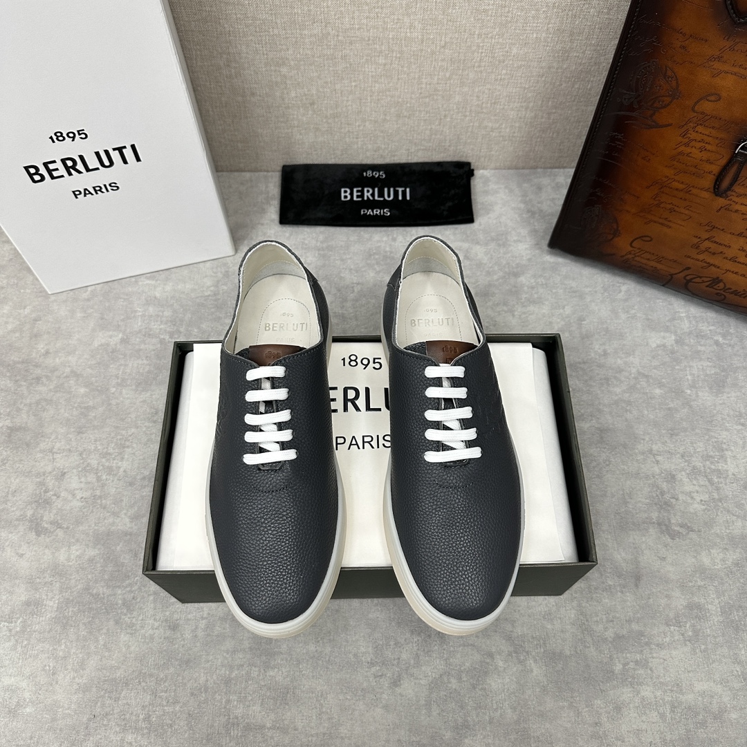 Berluti Zapatos Zapatillas de monopatín Loafers Azul Cuero de vaca Deerskin Caucho Tpu Casual