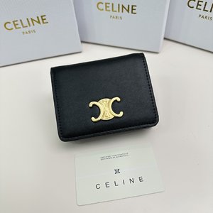 Celine Wallet Black Grey Yellow Cowhide Fashion