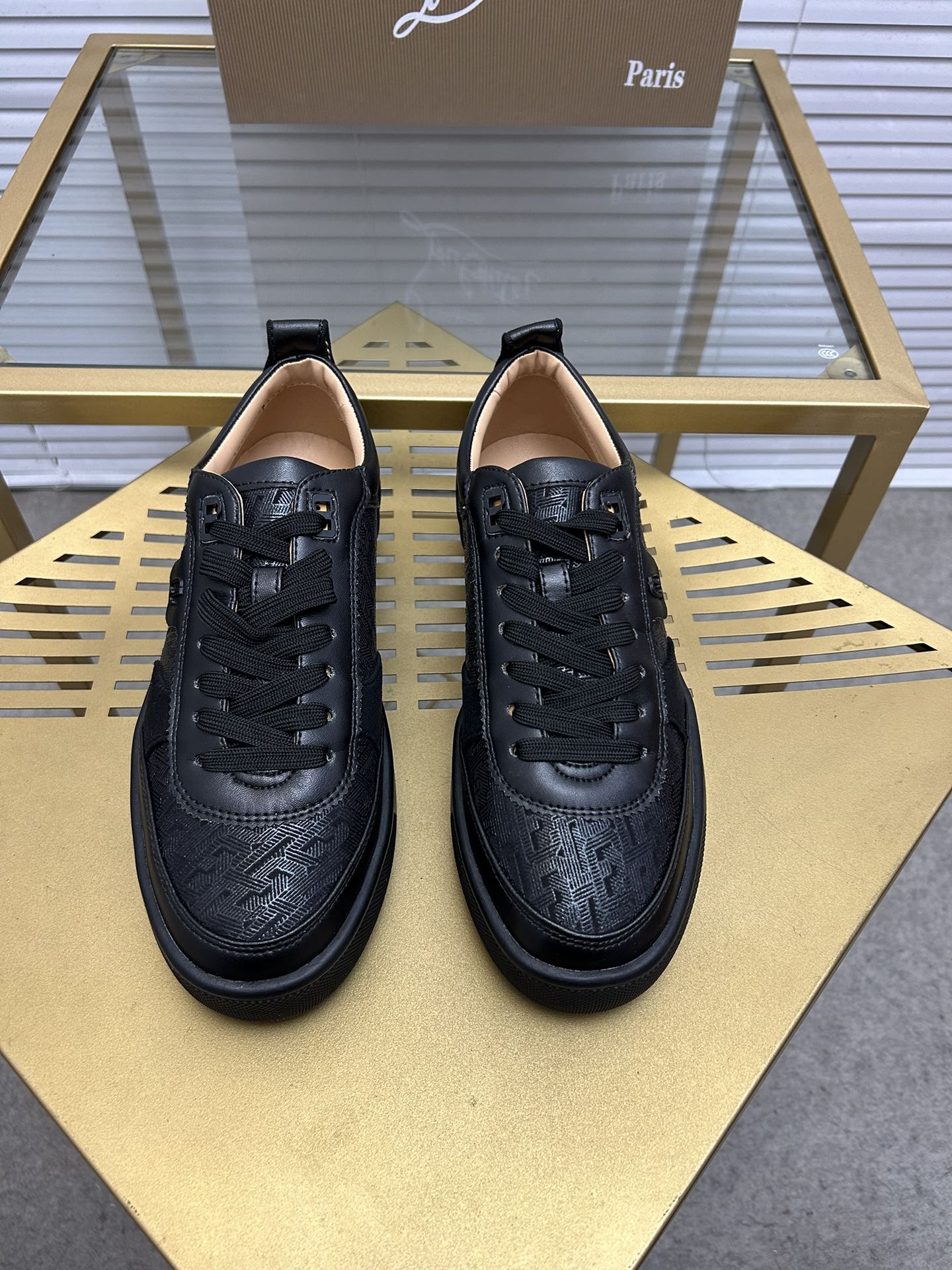 Christian Louboutin Men's Black Leather Casual Sneakers Shoes