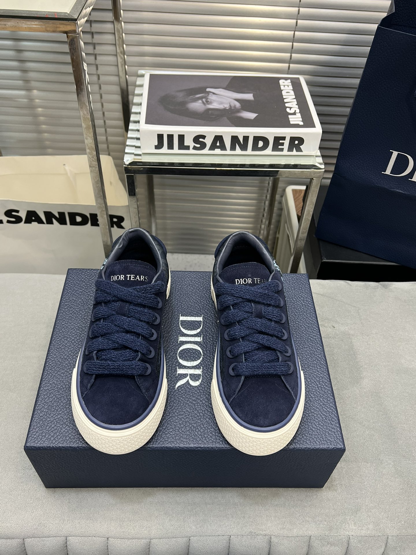 Dior Skateboard Shoes Sneakers Blue Navy White Yellow Printing Unisex Women Men Cowhide Denim Rubber Sheepskin TPU Fall Collection Oblique Casual
