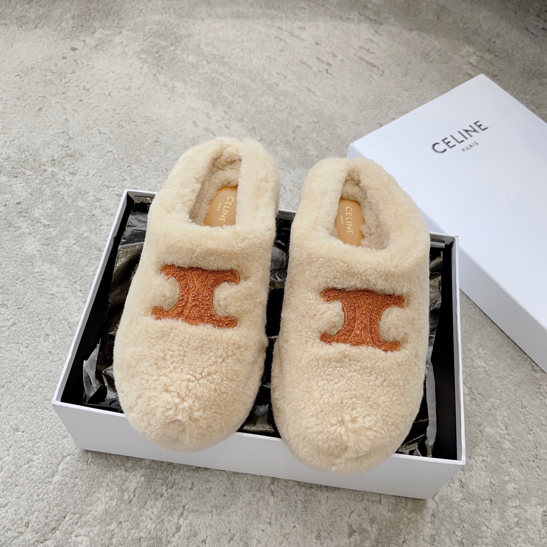 CHANEL Wool Slippers Quilted Lambswool Wool Curl Lining Rubber Non-Slip Sole Boutique Packaging