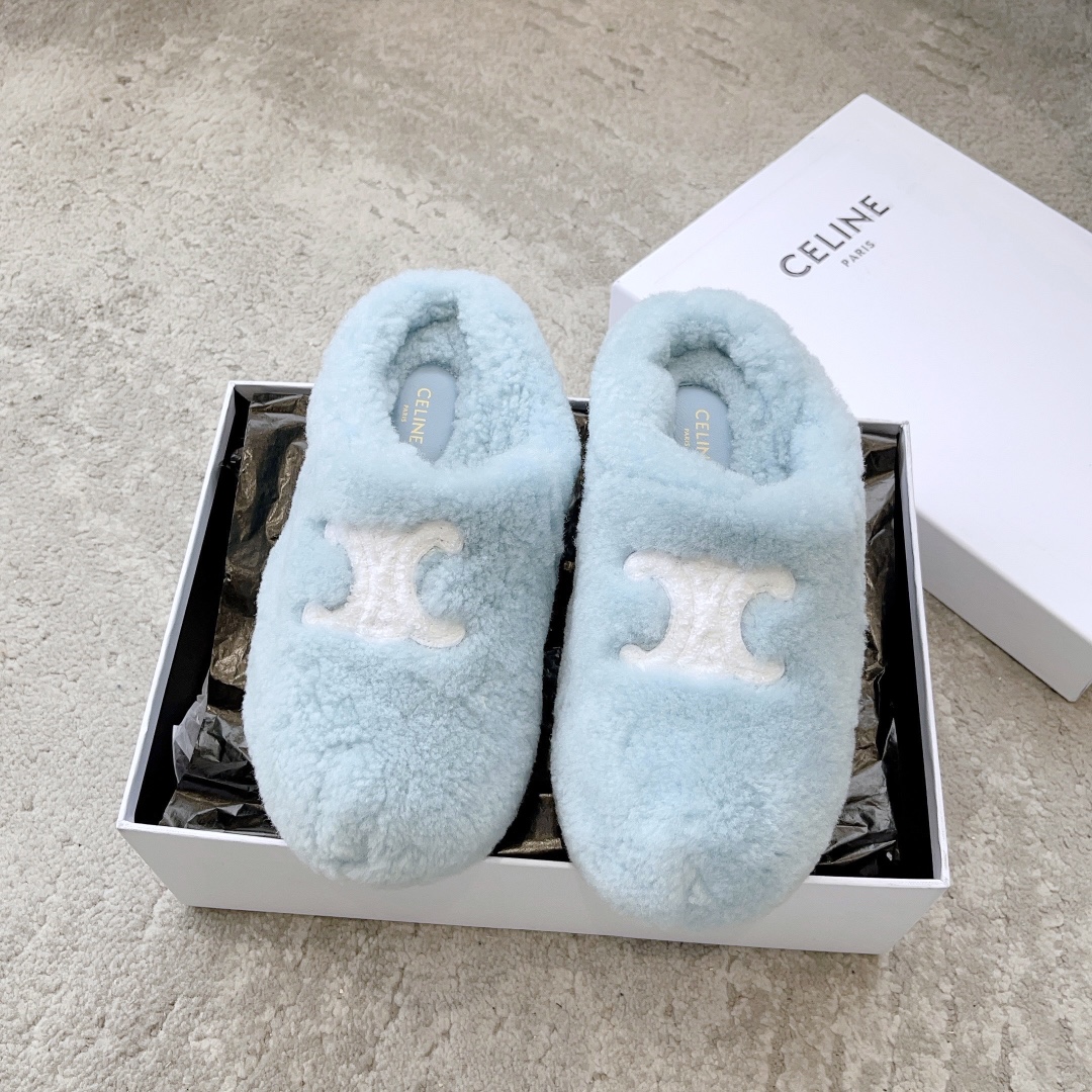 CHANEL Wool Slippers Quilted Lambswool Wool Curl Lining Rubber Anti-Slip Sole Boutique Packaging