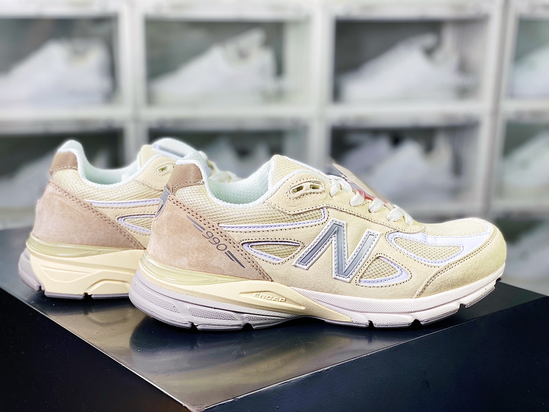 New Balance in USA M990V4 ”Grey Day” series American-made pedigree running shoes ”cream yellow white khaki” U990TE4