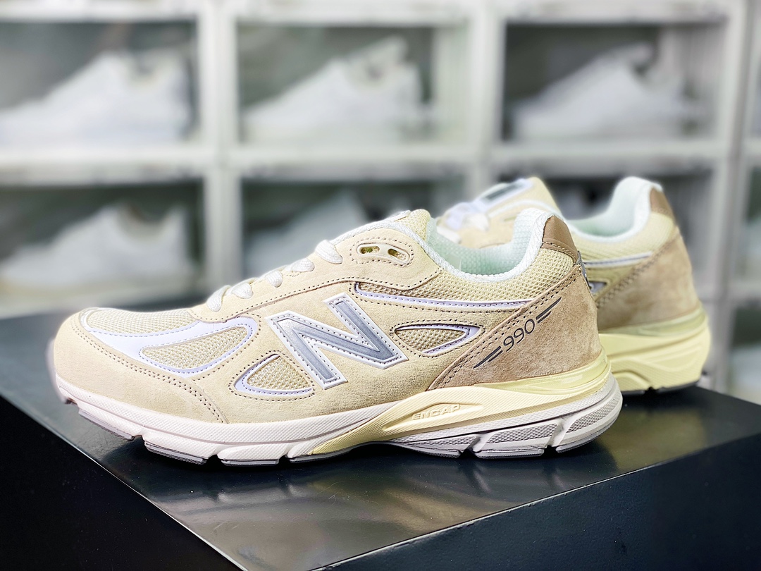 New Balance in USA M990V4 ”Grey Day” series American-made pedigree running shoes ”cream yellow white khaki” U990TE4